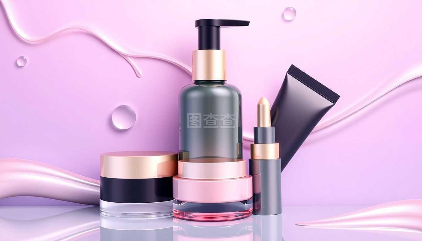 3D写实矢量图示 化妆品与保健食品广告模板设计